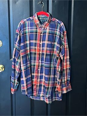 Ralph Lauren Navy, Red & Green Plaid Button-Down Shirt